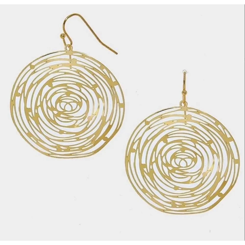 Brand New Womens Boutique Gold Roselet Swirl Dangle Earrings